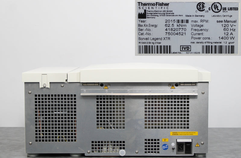 Thermo Sorvall Legend XTR 75004521 Refrigerated Benchtop Centrifuge and Rotor