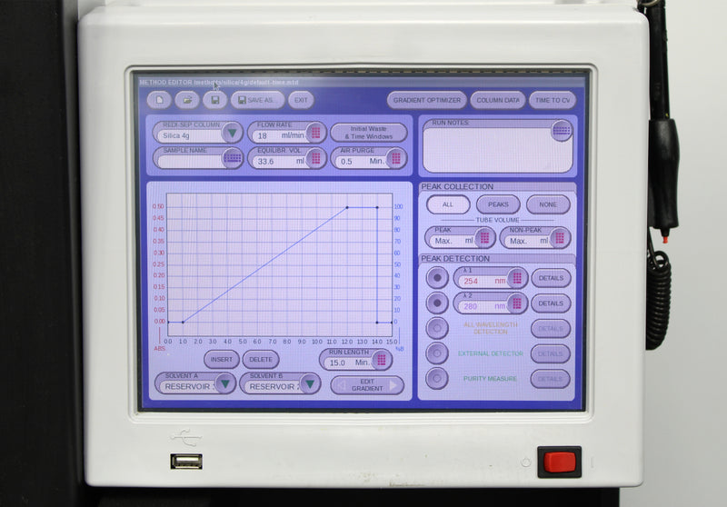 Teledyne Isco CombiFlash Rf+ Automated Flash Chromatography Control Screen