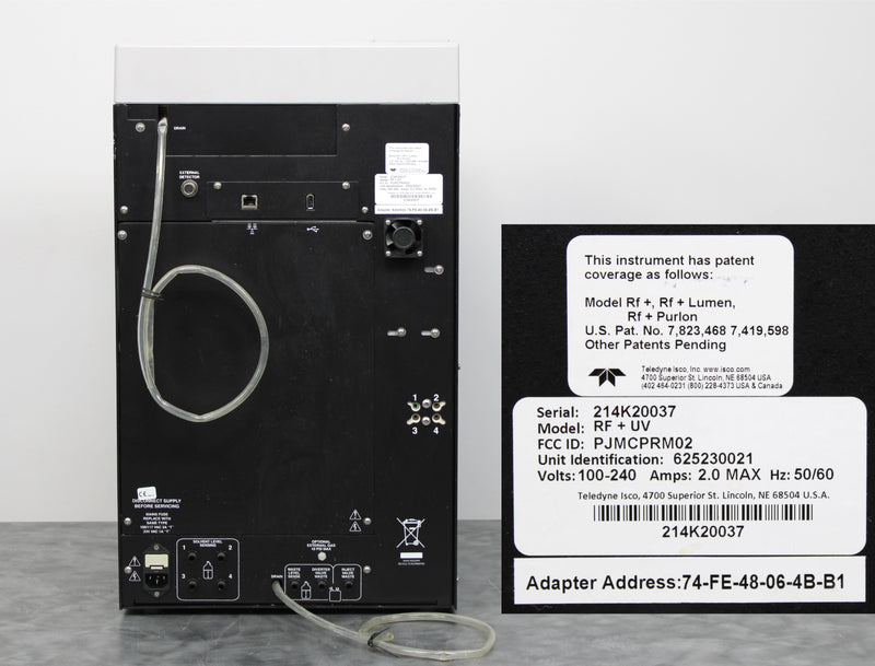 Teledyne Isco CombiFlash Rf+ Automated Flash Chromatography Back Panel, Label with Serial Number
