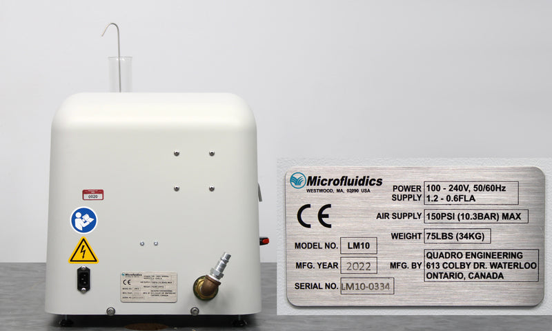 Microfluidics LM10 Microfluidizer High-Shear Fluid Processor Lab Homogenizer