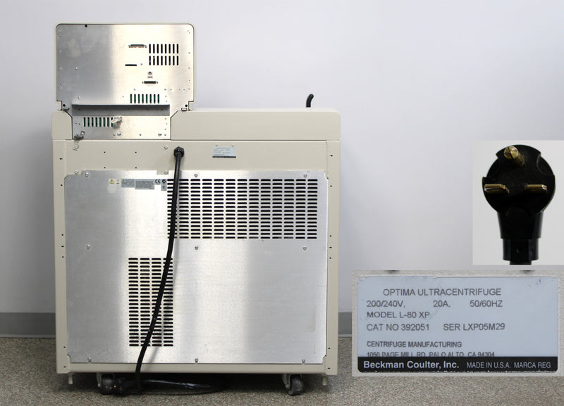 Beckman Coulter Optima L-80 XP  Ultracentrifuge Back Panel, Label with serial number, plug