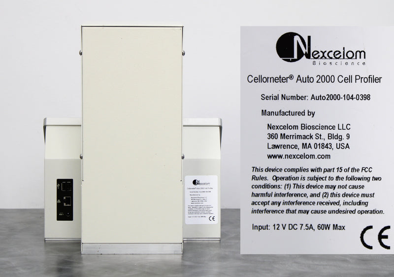 Nexcelom Bioscience Cellometer Auto 2000 Cell Profiler back panel, label with serial number