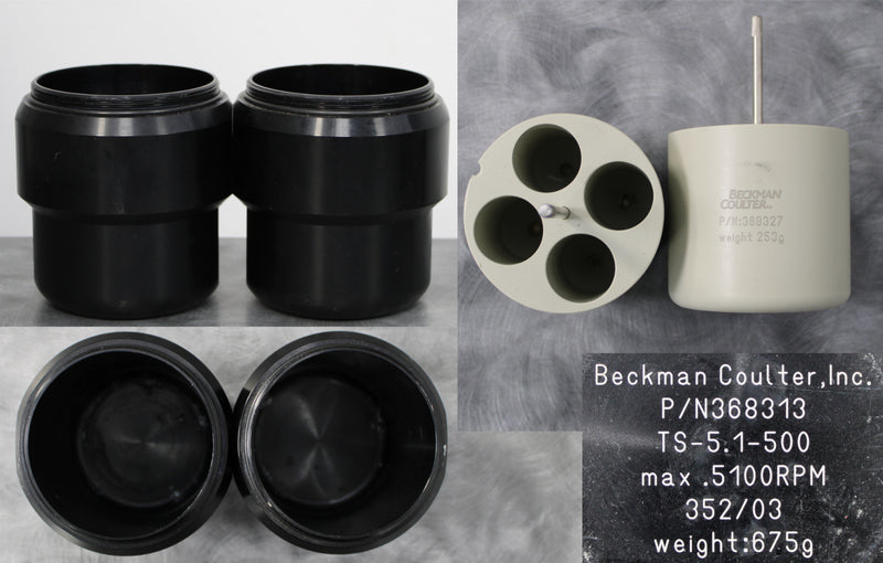 x2 Beckman Coulter TS-5.1-500 Round Buckets (368313) and x2 Beckman Coulter Bucket Adapters (368327)