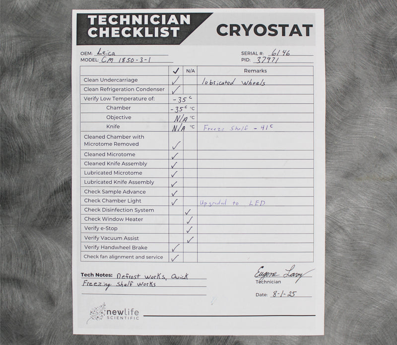 Leica CM1850-3-1 Cryostat Microtome Technician Checklist