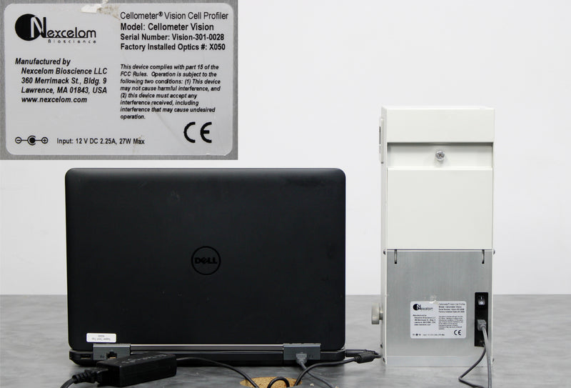 Nexcelom Bioscience Cellometer Vision Cell Profiler back panel, label with serial number