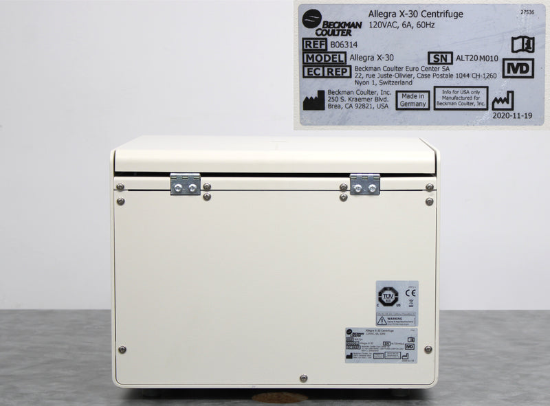 Beckman Coulter Allegra X-30 Benchtop Centrifuge B06314 and C1015 Rotor 364680