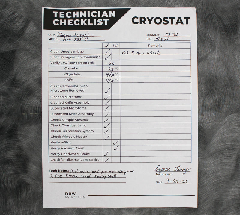Thermo Scientific Microm HM 525 U Microtome Cryostat Technician Checklist