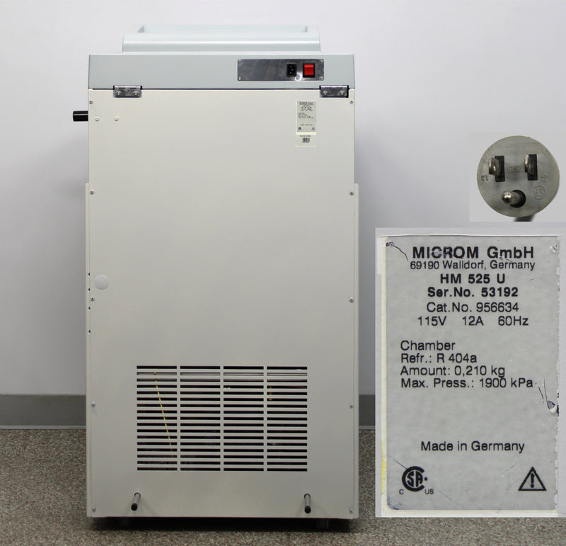 Thermo Scientific Microm HM 525 U Microtome Cryostat Back Panel, Label with Serial Number, Plug