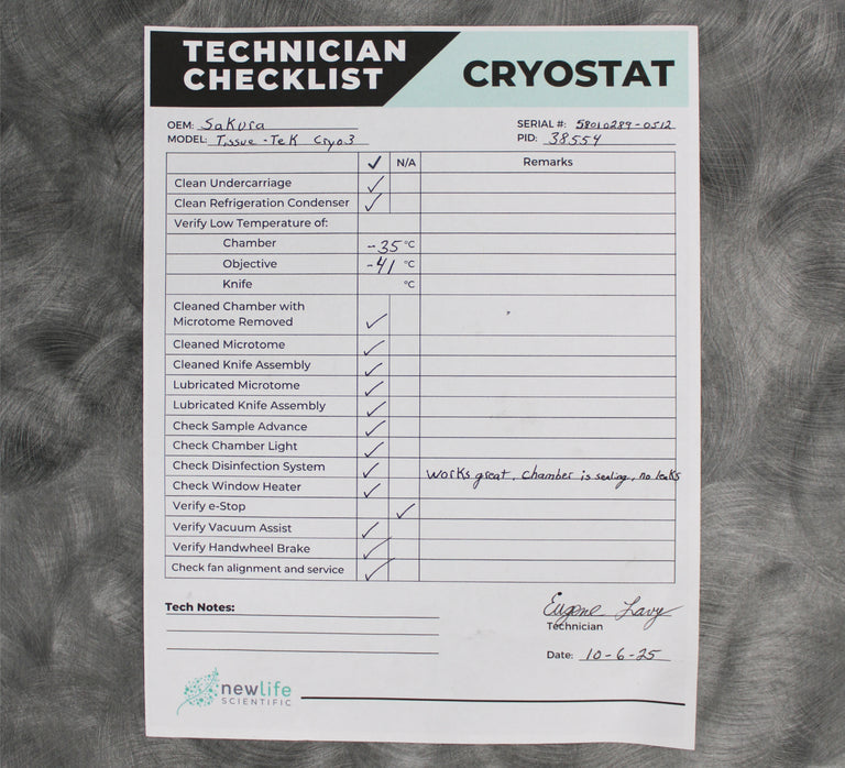 Sakura Tissue-Tek Cryo3 D115 Microtome Cryostat 5801 with Blade Holder