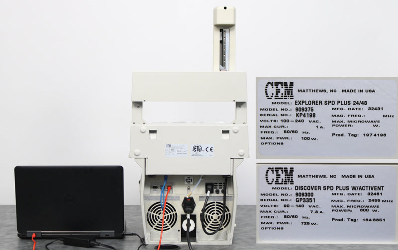 CEM Discover SPD Plus with Activent Microwave Digestion with Explorer SPD Plus Back Panel, Labels with Serial Numbers