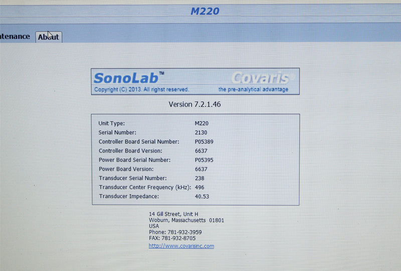 Covaris M220 Focused-Ultrasonicator and Laptop with SonoLab 7