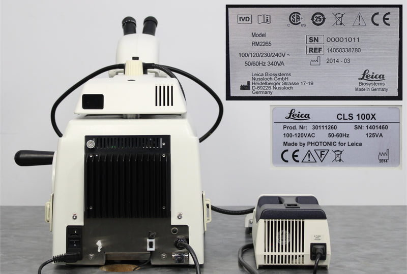 Leica RM2265 Rotary Microtome Back Panel, Label with serial number and manufacture date