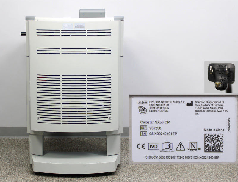 Epredia CryoStar NX50 OP 957250 Microtome Cryostat Back Panel, Label with Serial Number