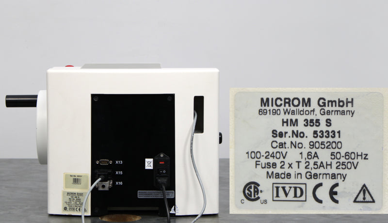 Thermo Scientific Microm HM355S Rotary Microtome back panel, label with serial number