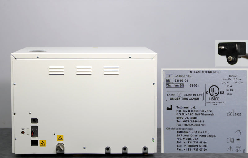 Tuttnauer LabSci 15L Benchtop Autoclave Steam Sterilizer 230V with Tray