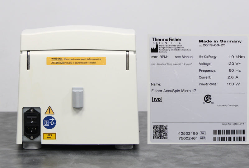 Thermo Fisher AccuSpin Micro 17 Benchtop Microcentrifuge 75002461 and Rotor
