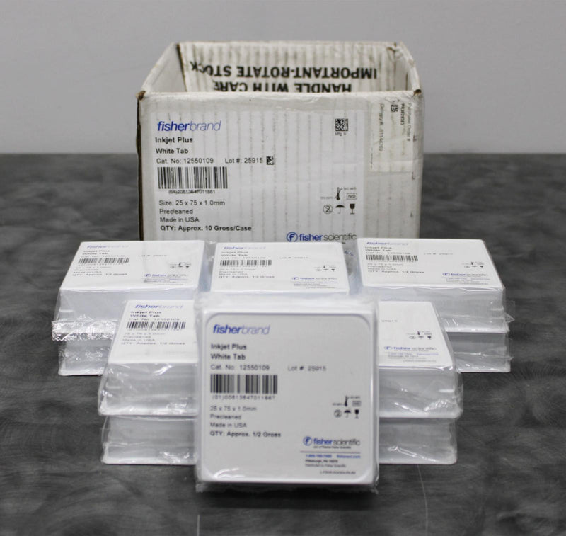x11 New Fisherbrand 12550109 InkJet Plus Microscope Slides White Tab 25x75x1.0mm
