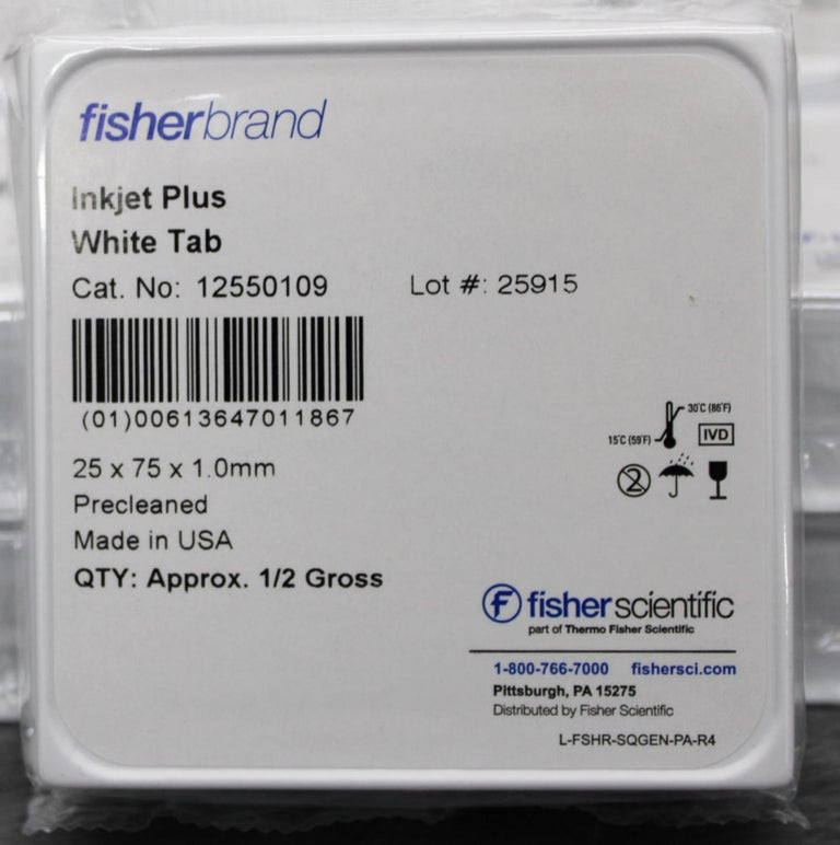 x11 New Fisherbrand 12550109 InkJet Plus Microscope Slides White Tab 25x75x1.0mm
