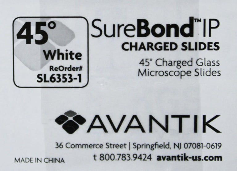 Avantik SL6353-1 SureBond Charged Glass Microscope Slides Clipped Corners White
