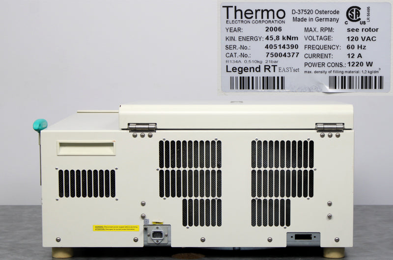 Thermo Sorvall Legend RT Benchtop Centrifuge 75004377 and Rotor 75006445