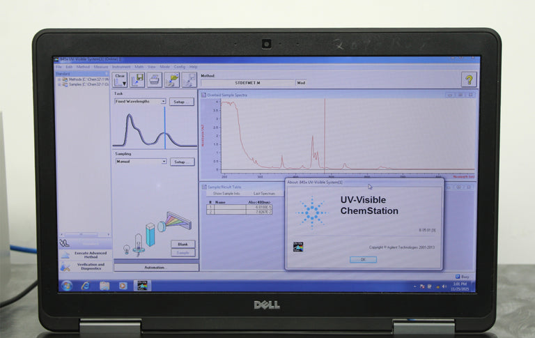 Agilent 8453 UV-Vis Spectrophotometer G1103A with Single-Cell Holder and Laptop