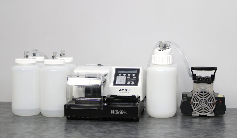 BioTek 405LS 96-Well Microplate Washer 405LSRVS with Bottles and Vacuum Pump