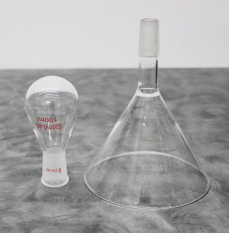 StonyLab Glass Powder Funnel with 14/20 Joint 150mm and Recovery Flask 100mL