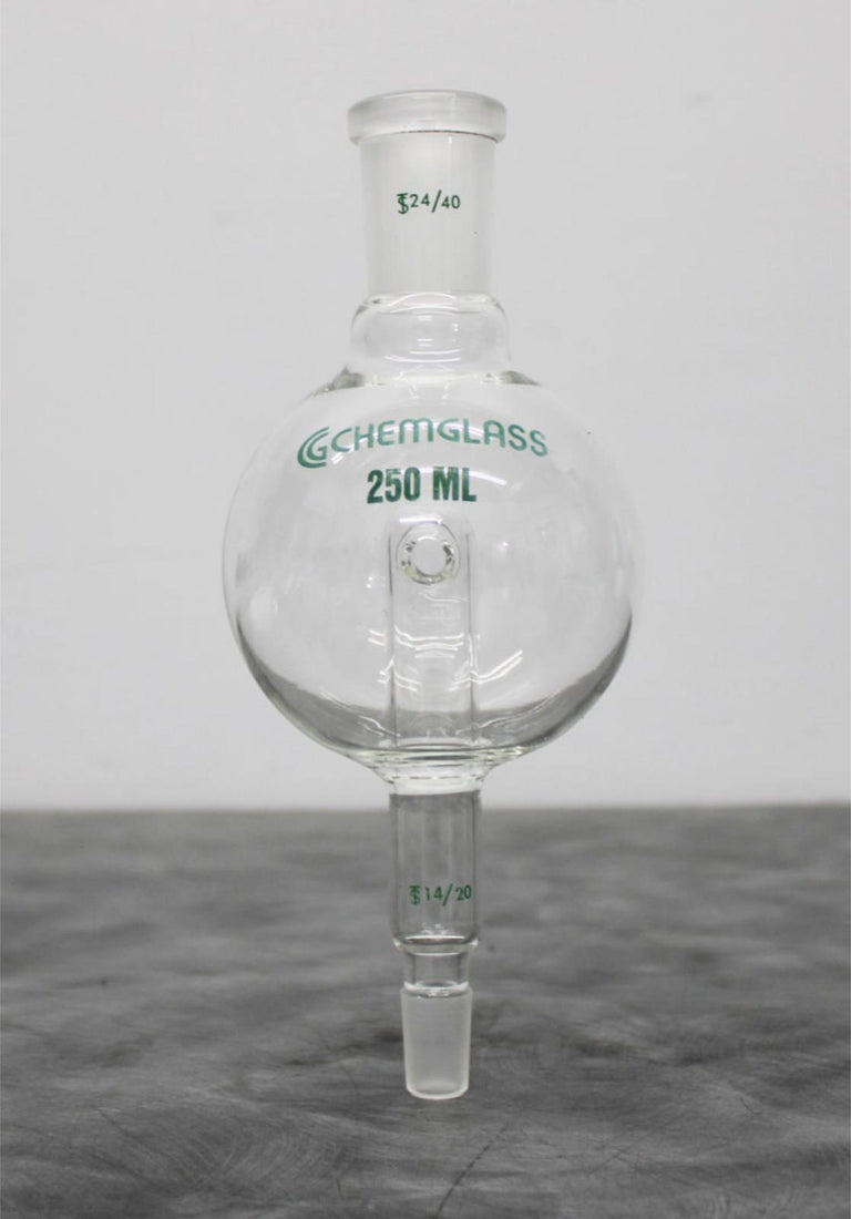 Chemglass Rotary Evaporator 250mL Bump Trap - Flat Bottom Flask - 2 Adapters