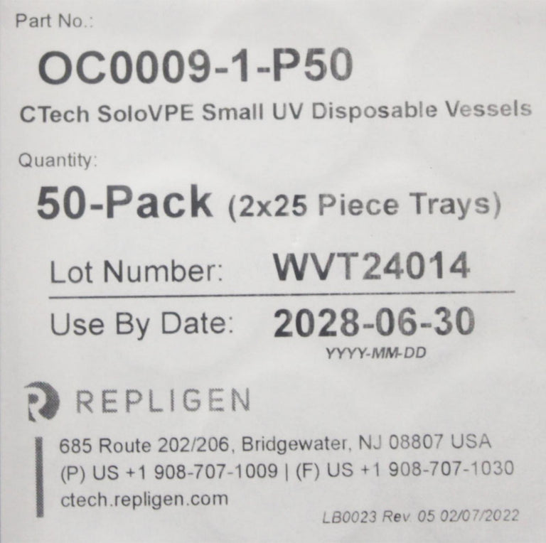 Repligen OC0009-1-P50 ColoVPE Small UV Disposable Vessels 50pk NEW