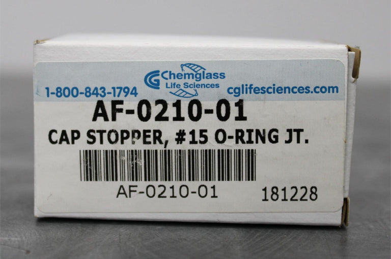 Chemglass AF-0210-01 Schlenk #15mm Airfree Glass Stopper with O-Ring New