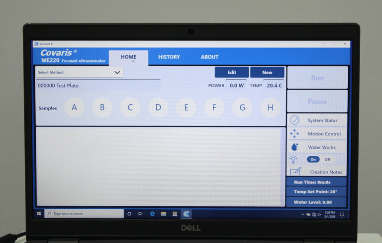 Covaris ME220 Focused-Ultrasonicator and Laptop with SonoLab 8 Software