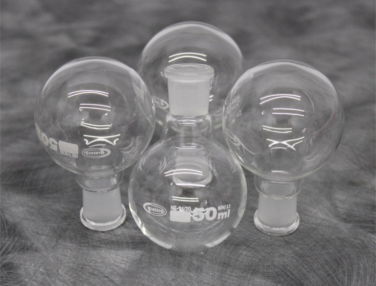 x4 Glassco 50mL Single Neck Round Bottom Boiling Flask with 14/20 Joint