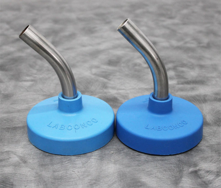 2x Labconco 7544 Blue Snap-On Fast Freeze Flask Lids w/45 Degree SS Adapters