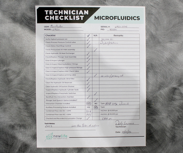 Microfluidics LM20 Microfluidizer Processor 30K High-Shear Fluid Homogenizer