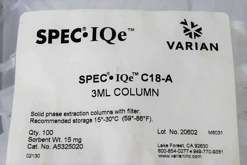 Varian C18-A SPEC-IQe w/ Filters 3mL Volume (2) 100pc  Bags A5325020 Warranty