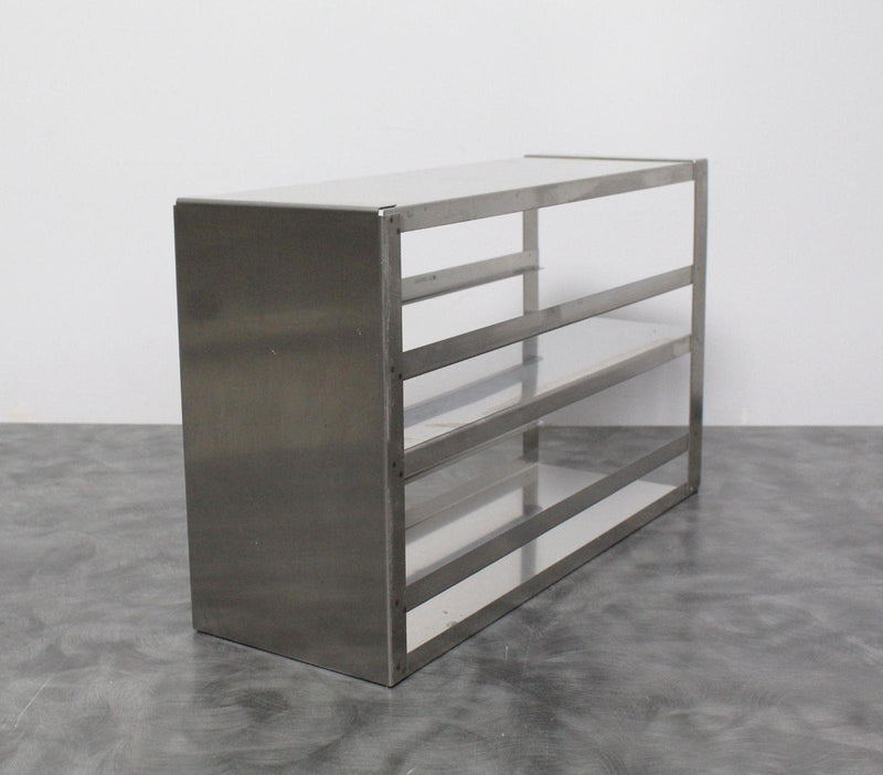 ULT Freezer Rack 2 Tier Shelf Holds 2” Or 3” Sample Boxes for Upright Freezers back view