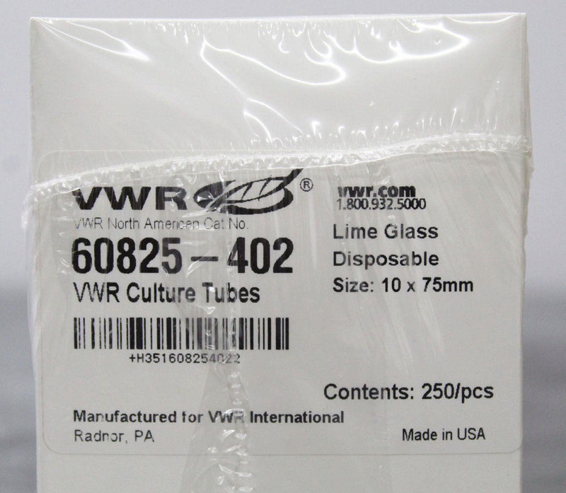 VWR 60825-402 Disposable Culture Tubes information label