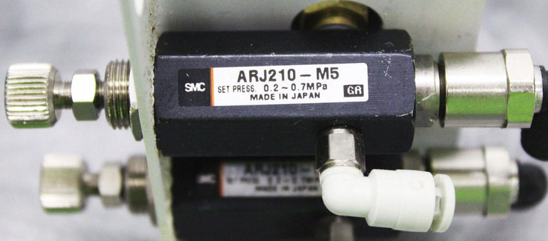 Lot of 2 SMC ARJ210-M5 Miniature Pneumatic Regulators Mounted w/ 90-Day Warranty