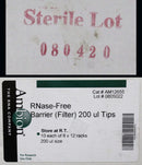RNA Company Sterile RNase-Free Barrier Filter Tips 200µl P/N: AM12655