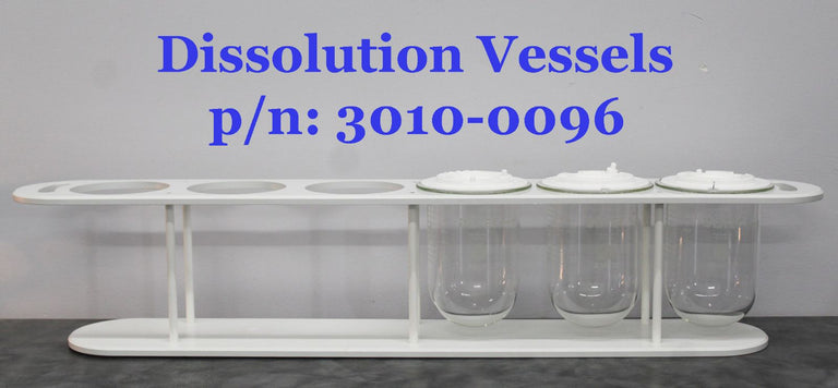 Distek 3010-0096  3 Dissolution Vessels w/ Caps and Rack for Bathless Testing