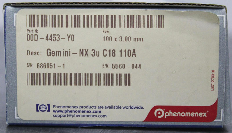 Phenomenex HPLC Column Gemini- NX 3u C18 110A Size 100 x 300mm NEW IN BOX